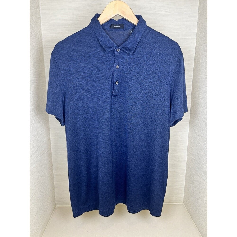 Theory Pique Polo Shirt Mens XL Blue Solid Button Casual Performance
